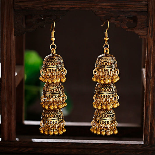 Indian Vintage Bollywood Gypsy Traditional Jhumka Jhumki Earrings For Women And Girls Three-layer Birdcage Long Drop Jewelry