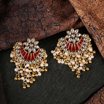 2023 Luxury Retro Flowers Carved Indian Earrings Fro Women Piercing Ethnic Bollywood Pearl Zircon Tassel Jhumka Earrings