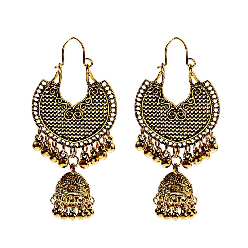 Egypt Geometric Bells Tassel Drop Indian Earrings Jhumka Oxidized Gold Color Afghan Ethnic Turkish Jewelry Earring For Women