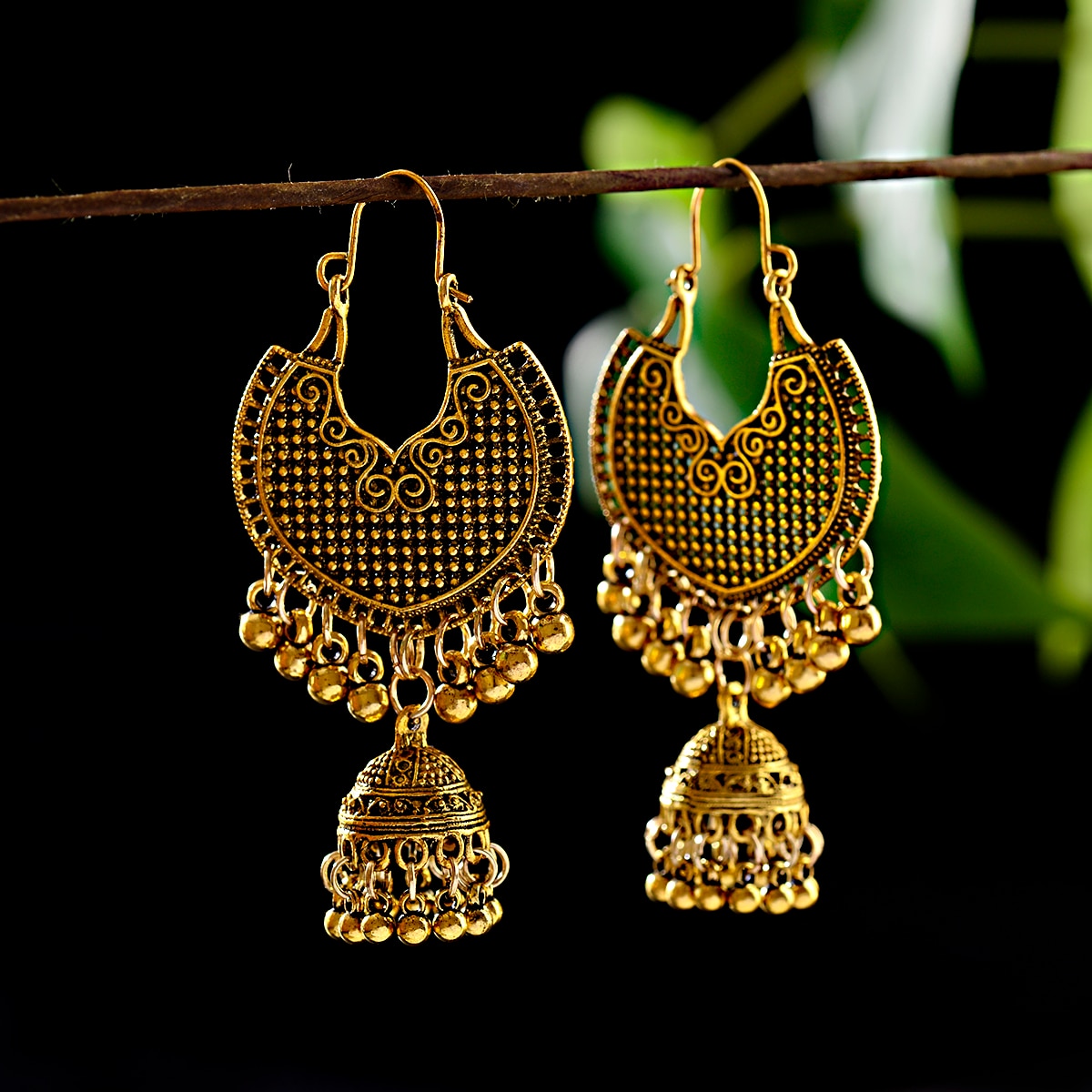 Egypt Geometric Bells Tassel Drop Indian Earrings Jhumka Oxidized Gold Color Afghan Ethnic Turkish Jewelry Earring For Women