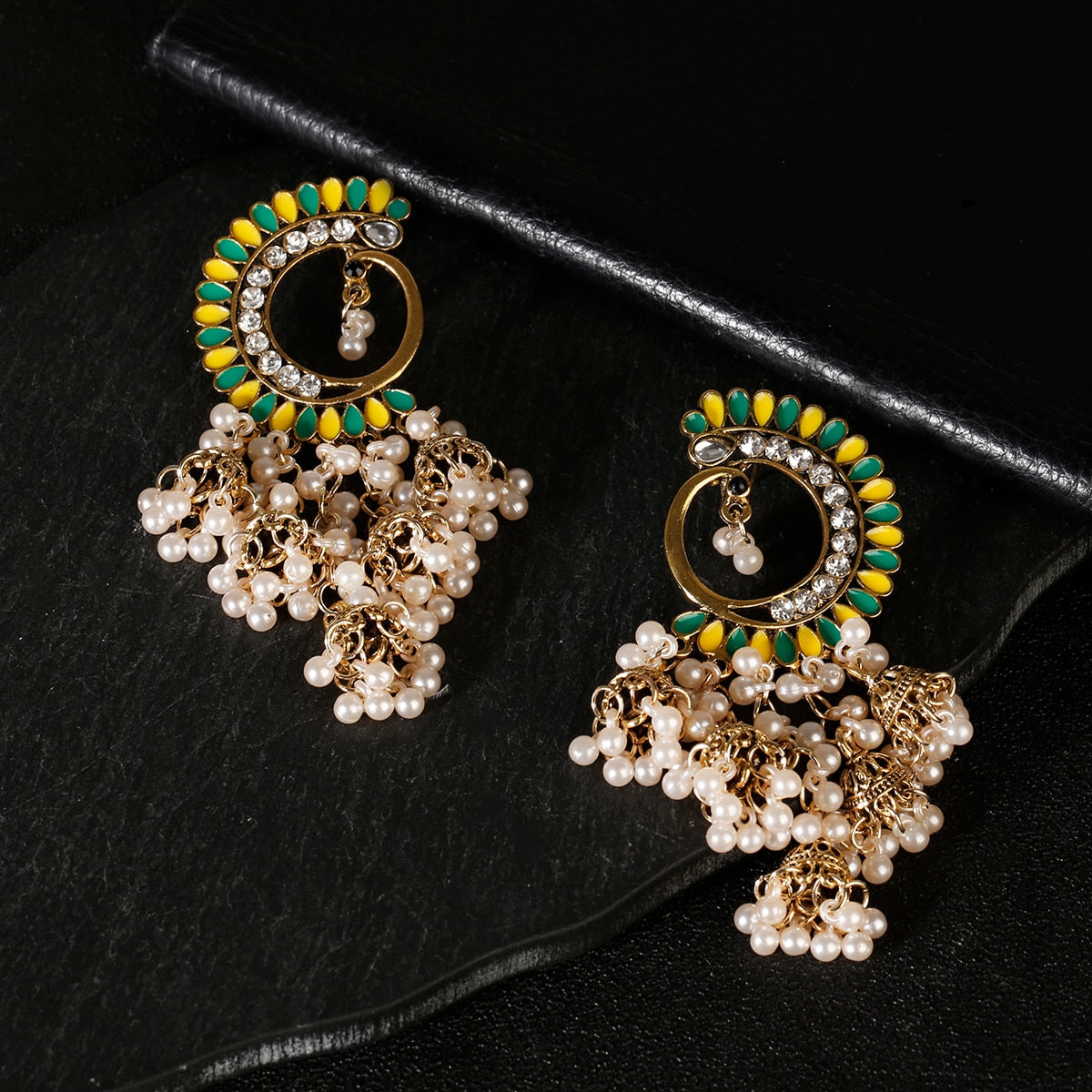 Indian Jewelry Women Gold Silver Color Indian Jewelry Half Moon Gypsy Vintage Boho Tribe Tassel Drop Earrings Jhumka Earrings