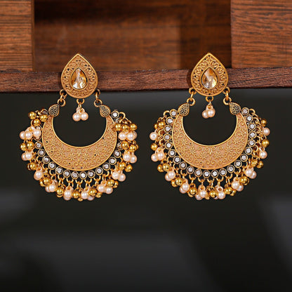 Ethnic Women&#39;s Golden Color Water Droplets Alloy Gypsy Jhumka Earrings Vintage Boho Tribe Pearl Tassel Drop Earrings Jewelry