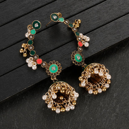 Antique Boho Gypsy Flower Dropping oil Indian Earrings Orecchini Jewelry Afghan Kolczyki  Ladies Retro Dangle For women Earring