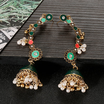 Antique Boho Gypsy Flower Dropping oil Indian Earrings Orecchini Jewelry Afghan Kolczyki  Ladies Retro Dangle For women Earring